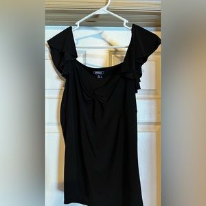 Black blouse loose fit ruffled shoulder